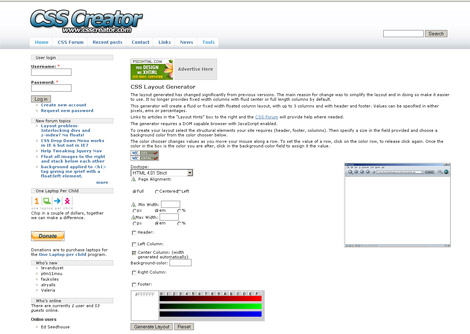 CSS Creator, Online CSS Layout generator