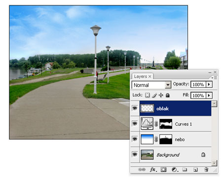 Dodat nov lejer sa gradijentnim plavo-belim prelivom i Overlay blend modom